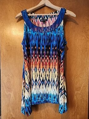 Blue Multicolor Sleeveless Printed Tank Top